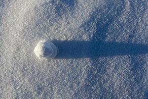 one small snowman in the winter season, close up photo