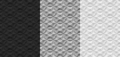 Set of black, gray, white geometric seamless patterns. 3D textures with the effect of volume extrusion. Template for wallpaper, textile fabric wrapping paper backgrounds Realistic vector illustration.