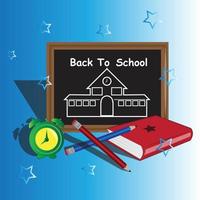 back to school with pencil, notebook and blackboard vector