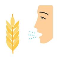 Wheat allergy flat design long shadow color icon. Allergic asthma. Gluten intolerance. Hypersensitivity of immune system. Inhalation of allergens. Seasonal allergy. Vector silhouette illustration