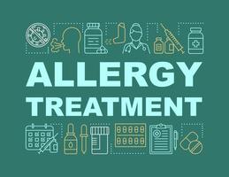 Allergy treatment word concepts banner. Allergic disease prevention. Presentation, website. Vaccination, immunization. Isolated lettering typography idea with linear icons. Vector outline illustration