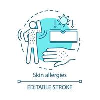 Skin allergies concept icon. Rash, contact dermatitis, hives idea thin line illustration. Sunlight, food, medication, insect bites allergic reaction. Vector isolated outline drawing. Editable stroke