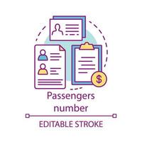 Passenger number concept icon. Reservation system idea thin line illustration. Plane ticket. Passenger personal information. Service prices. Vector isolated outline drawing. Editable stroke