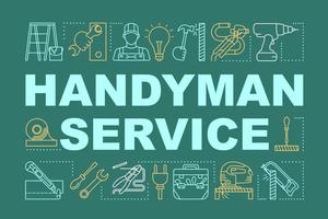 Handyman service word concepts banner. Home repair. Broken things fix. Presentation, website. House maintenance. Isolated lettering typography idea with linear icons. Vector outline illustration