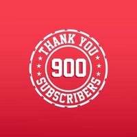 gracias celebración de 900 suscriptores, tarjeta de felicitación para redes sociales. vector