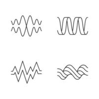 Sound waves linear icons set. Audio waves. Music frequency. Voice, overlapping soundwaves. Abstract digital waveform. Thin line contour symbols. Isolated vector outline illustrations. Editable stroke
