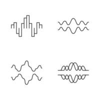 Sound waves linear icons set. Audio, music, radio signal waves. Vibration, synergy lines. Digital curve frequency. Thin line contour symbols. Isolated vector outline illustrations. Editable stroke