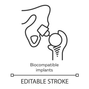 Biocompatible implants linear icon. Artificial joint. Biological structure replace. Bioengineering. Thin line illustration. Contour symbol. Vector isolated outline drawing. Editable stroke