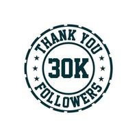 Gracias celebración de 30k seguidores, tarjeta de felicitación para 30000 seguidores sociales. vector