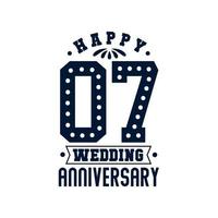 celebración del 7 aniversario, feliz 7 aniversario de bodas vector