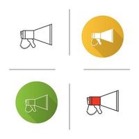 Megaphone icon. Breaking news. Announcement. Bullhorn. Flat design, linear and color styles. Isolated vector illustrations