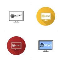 TV news icon. Newscast. Flat design, linear and color styles. Isolated vector illustrations