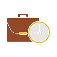 Work time glyph color icon. Business briefcase with clock. Silhouette symbol on white background with no outline. Negative space. Vector illustration