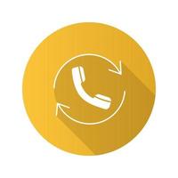 Calling flat design long shadow glyph icon. Call back service. Circle arrow with handset inside. Vector silhouette illustration