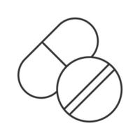 Pills linear icon. Thin line illustration. Medications. Contour symbol. Vector isolated outline drawing