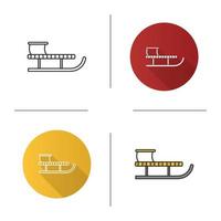 Sled icon. Sledge, sleigh. Flat design, linear and color styles. Isolated vector illustrations