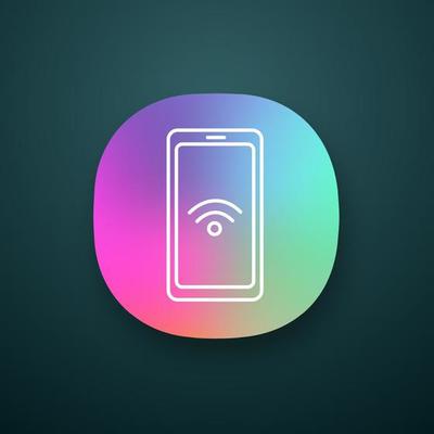 NFC smartphone signal app icon. NFC phone. Near field communication. Mobile phone contactless payment. UI UX user interface. Web or mobile application. Vector isolated illustration