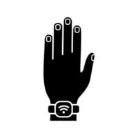 icono de glifo de pulsera nfc. Cerca de un campo de comunicación. pulsera rfid. reloj inteligente nfc. reloj de pulsera inteligente. tecnología sin contacto. símbolo de la silueta. espacio negativo. ilustración vectorial aislada vector