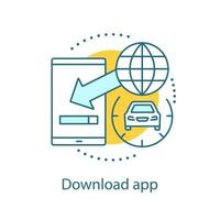 Mobile app downloading concept icon. Carpooling service idea thin line illustration. Online taxi ordering. Vector isolated outline drawing