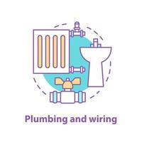 Plumbing and wiring concept icon. Sanitary equipment idea thin line illustration. Radiator, wash basin, plumbing valve. design idea thin line illustration vector