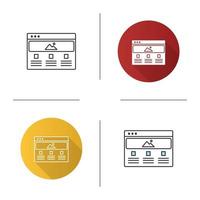 Web page template icon. Website. Web design and development. Flat design, linear and color styles. Isolated vector illustrations