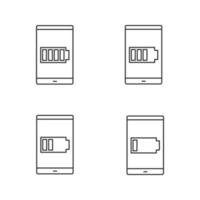 conjunto de iconos lineales de carga de la batería del teléfono inteligente. símbolos de contorno de línea delgada. Ilustraciones de vectores aislados