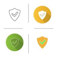 icono de usuario verificado. protección, seguridad. emblema del programa antivirus. probado con éxito. escudo con marca de verificación. Diseño plano, estilos lineales y de color. ilustraciones de vectores aislados