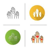 Unity in diversity icon. Flat design, linear and color styles. No to racism. Volunteers. Helping hands. Voting. Charity. Isolated vector illustrations