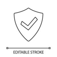 Verified user linear icon. Protection, security. Thin line illustration. Antivirus program emblem. Successfully tested. Shield with check mark. Contour symbol. Vector isolated outline drawing