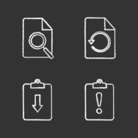 UI UX chalk icons set. Find in file, restore page, assignments returned and late. Isolated vector chalkboard illustrations