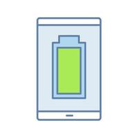 Fully charged smartphone battery color icon. Mobile phone charge completed. Battery level indicator. Isolated vector illustration