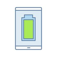 Fully charged smartphone battery color icon. Mobile phone charge completed. Battery level indicator. Isolated vector illustration