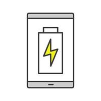 Smartphone battery charging color icon. Mobile phone battery level indicator. Isolated vector illustration