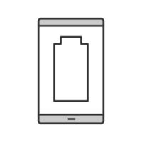 Discharged smartphone color icon. Mobile phone low battery. Empty battery level indicator. Isolated vector illustration