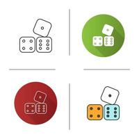 Dices icon. Probability theory. Gambling. Flat design, linear and color styles. Isolated vector illustrations