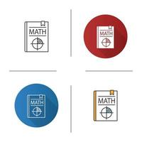 Math textbook icon. Mathematics book. Geometry. Flat design, linear and color styles. Isolated vector illustrations