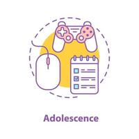 Computer and video games concept icon. Adolescence activities thin line illustration. Gaming. Vector isolated outline drawing