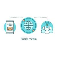 Social media concept icon. Online communication idea thin line illustration. Chatting. Networking. Globalization. Vector isolated outline drawing