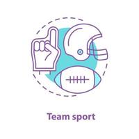 American football concept icon. Team sport idea thin line illustration. Helmet, ball, foam finger. Vector isolated outline drawing