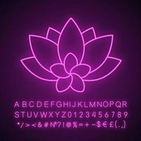 Spa salon flower neon light icon. Aromatherapy lotus. Glowing sign with alphabet, numbers and symbols. Vector isolated illustration