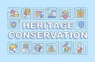 Heritage conservation word concepts blue banner. Culture protection. Infographics with icons on color background. Isolated typography. Vector illustration with text.