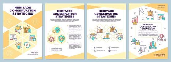 Heritage conservation strategies yellow brochure template. Leaflet design with linear icons. 4 vector layouts for presentation, annual reports.