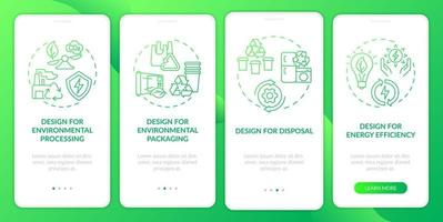 diseño para la pantalla de la aplicación móvil de incorporación de degradado verde del entorno. tutorial 4 pasos páginas de instrucciones gráficas con conceptos lineales. interfaz de usuario, ux, plantilla de interfaz gráfica de usuario. vector