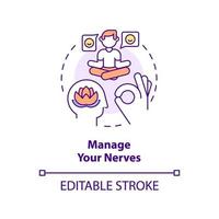 Manage your nerves concept icon. Overcome anxiety and worry. Step to charisma abstract idea thin line illustration. Isolated outline drawing. Editable stroke. vector