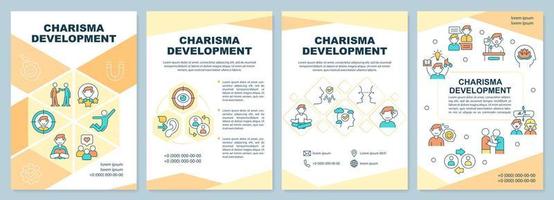 Charisma development orange brochure template. Build confidence. Leaflet design with linear icons. 4 vector layouts for presentation, annual reports.