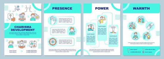 Elements of charisma brochure template. Charisma development. Leaflet design with linear icons. 4 vector layouts for presentation, annual reports.