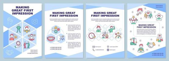 Making great first impression brochure template. Opinion and assessment. Leaflet design with linear icons. 4 vector layouts for presentation, annual reports.