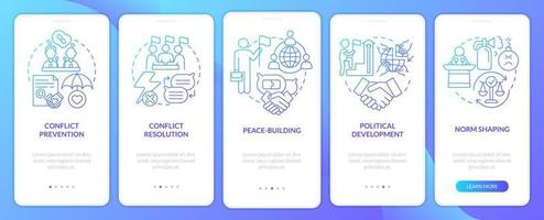 Community security blue gradient onboarding mobile app screen. Protection walkthrough 5 steps graphic instructions pages with linear concepts. UI, UX, GUI template. vector