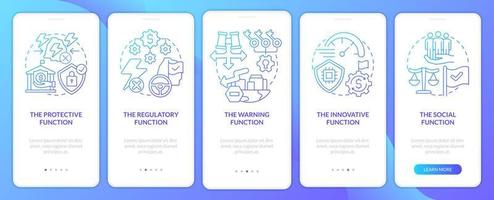 funciones de la pantalla de la aplicación móvil de incorporación de degradado azul de seguridad económica. tutorial 5 pasos páginas de instrucciones gráficas con conceptos lineales. interfaz de usuario, ux, plantilla de interfaz gráfica de usuario. vector