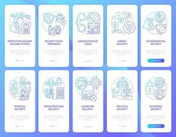 National security blue gradient onboarding mobile app screen set. Walkthrough 5 steps graphic instructions pages with linear concepts. UI, UX, GUI template. vector